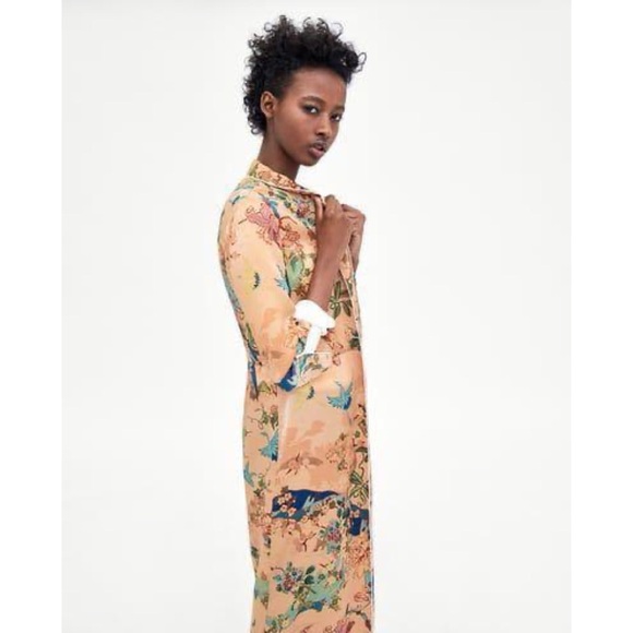Zara Piped Floral Maxi Shirt Kimono Dress - Picture 4 of 16